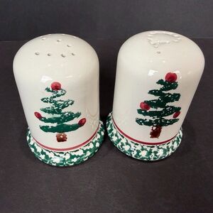 Vintage Furio by La Primula Italy Spongeware Christmas Tree Salt & Pepper Shaker